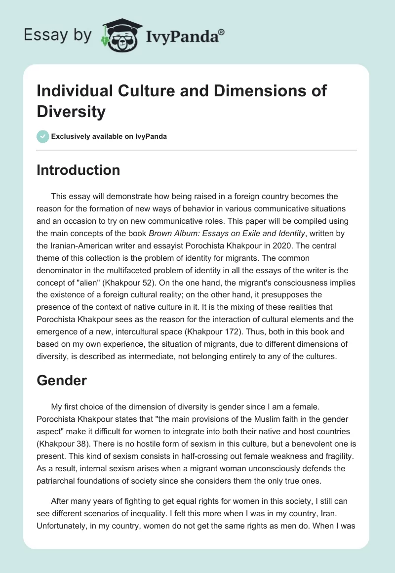 Individual Culture and Dimensions of Diversity. Page 1