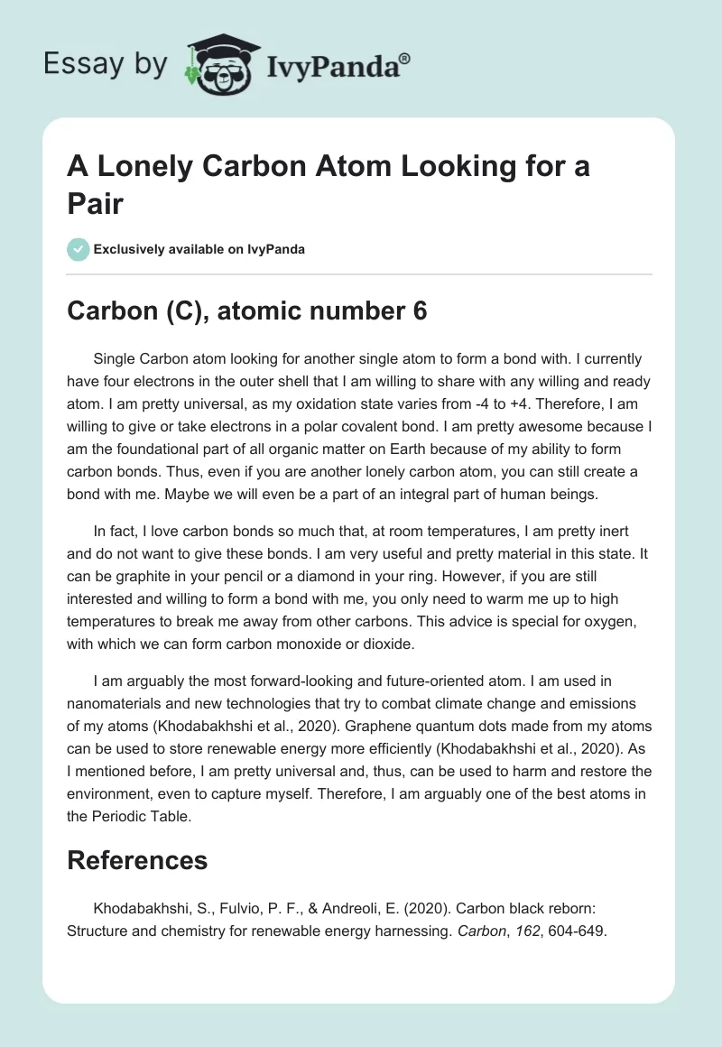 A Lonely Carbon Atom Looking for a Pair. Page 1