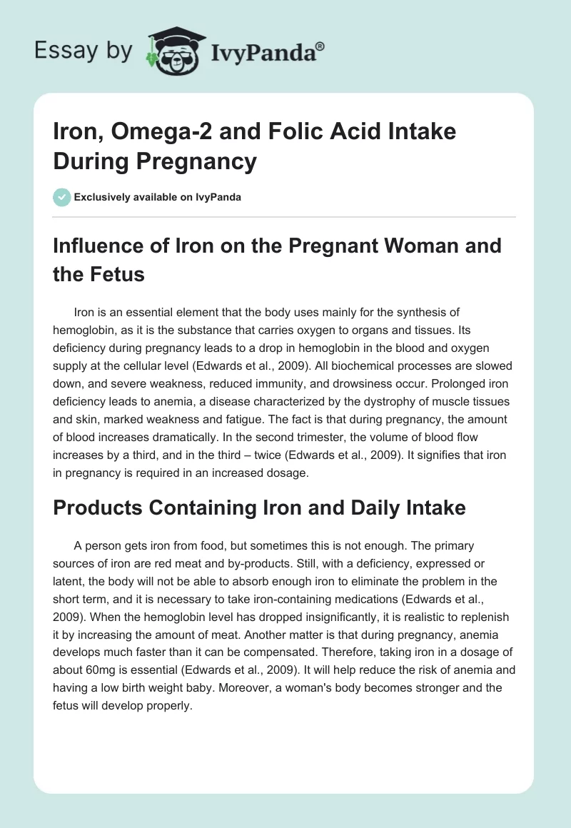 Iron, Omega-2, and Folic Acid Intake During Pregnancy. Page 1