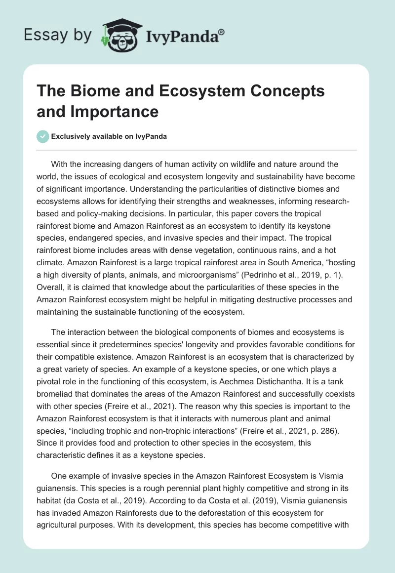 The Biome and Ecosystem Concepts and Importance. Page 1