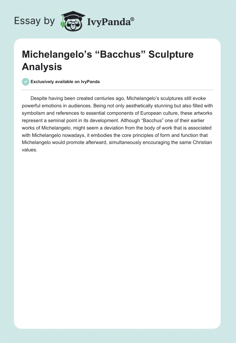 Michelangelo’s “Bacchus” Sculpture Analysis. Page 1