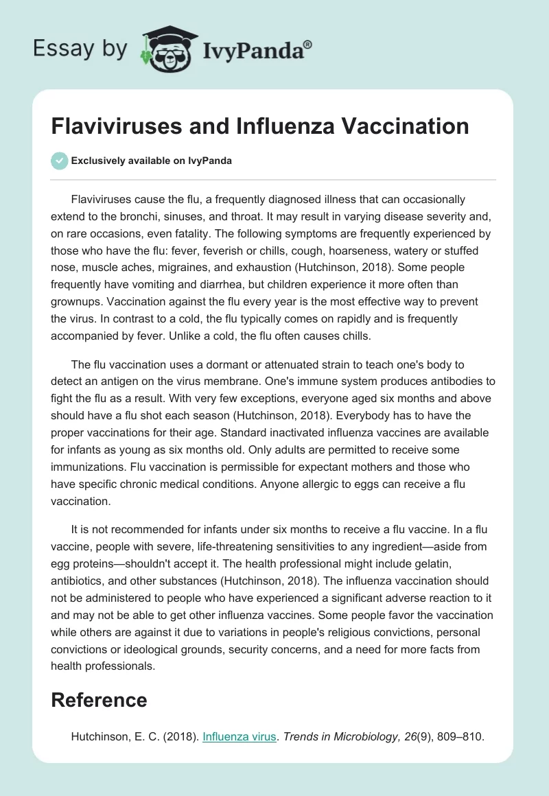 Flaviviruses and Influenza Vaccination. Page 1
