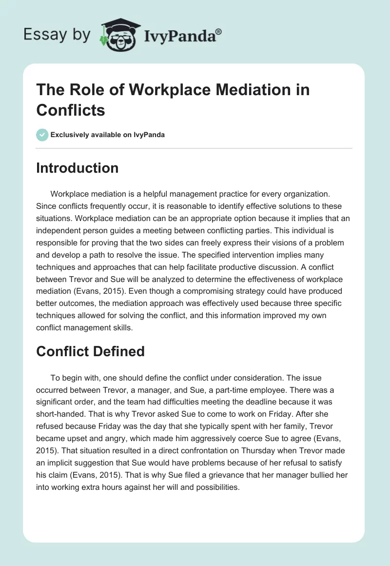 The Role of Workplace Mediation in Conflicts. Page 1