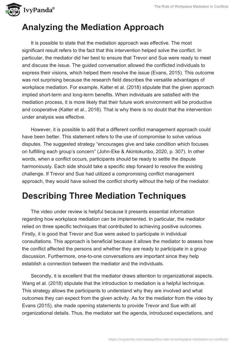 The Role of Workplace Mediation in Conflicts. Page 2