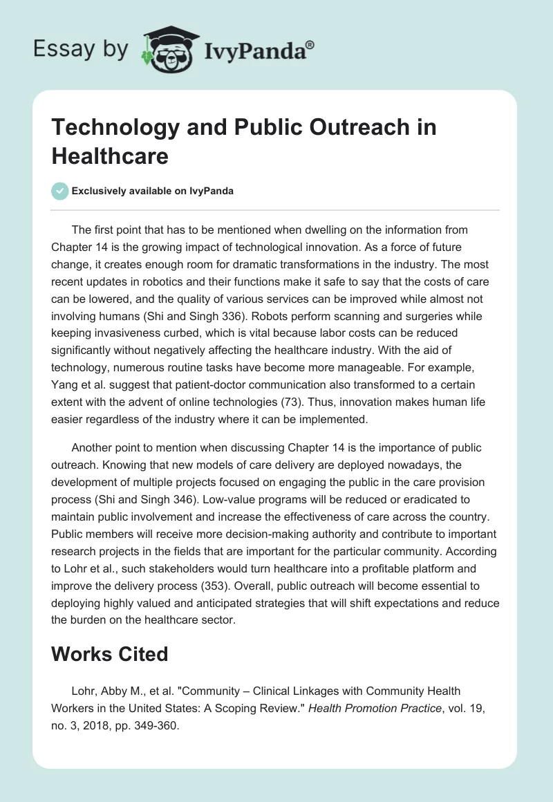Technology and Public Outreach in Healthcare. Page 1