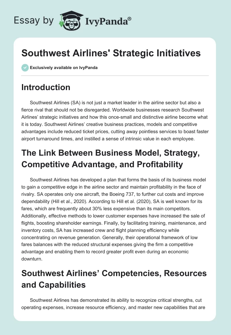 Southwest Airlines' Strategic Initiatives. Page 1