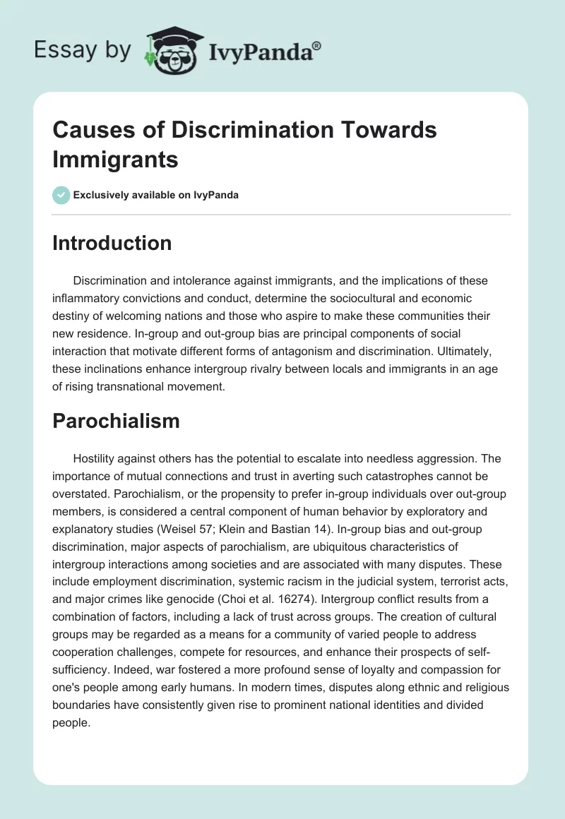 Causes of Discrimination Towards Immigrants. Page 1