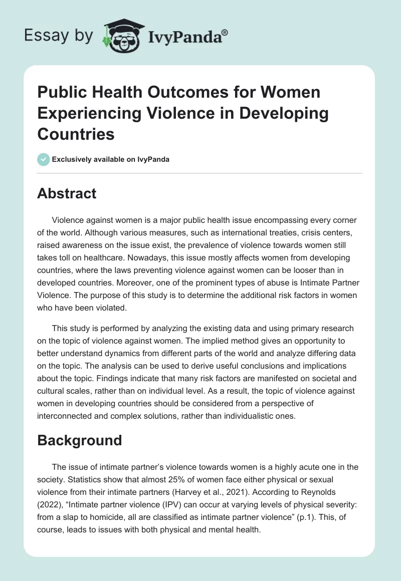 Public Health Outcomes for Women Experiencing Violence in Developing Countries. Page 1