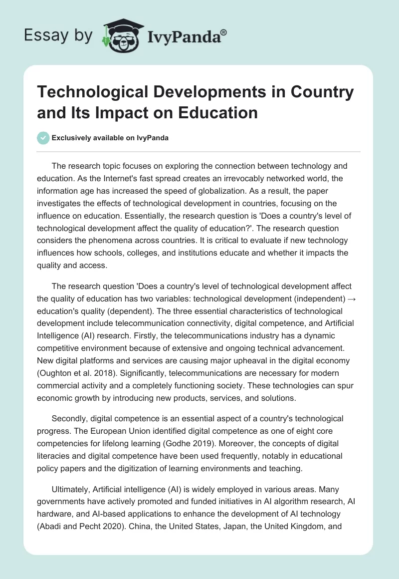 Technological Developments in Country and Its Impact on Education. Page 1