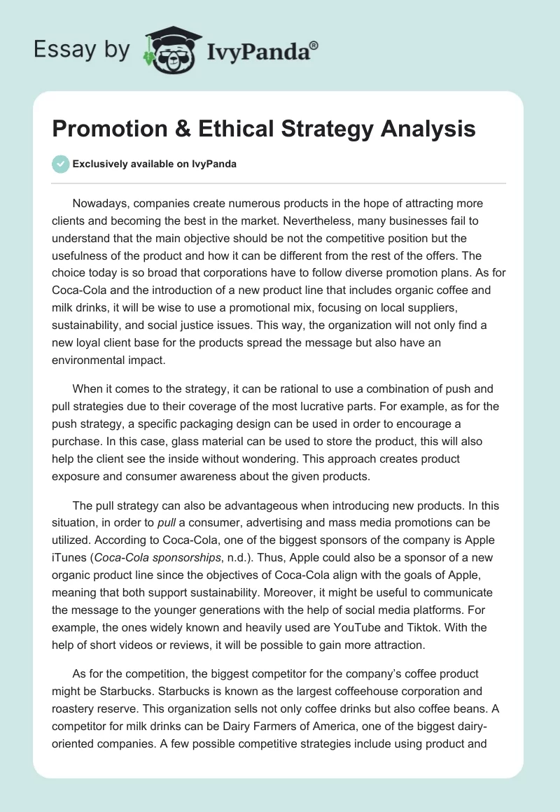 Promotion & Ethical Strategy Analysis. Page 1