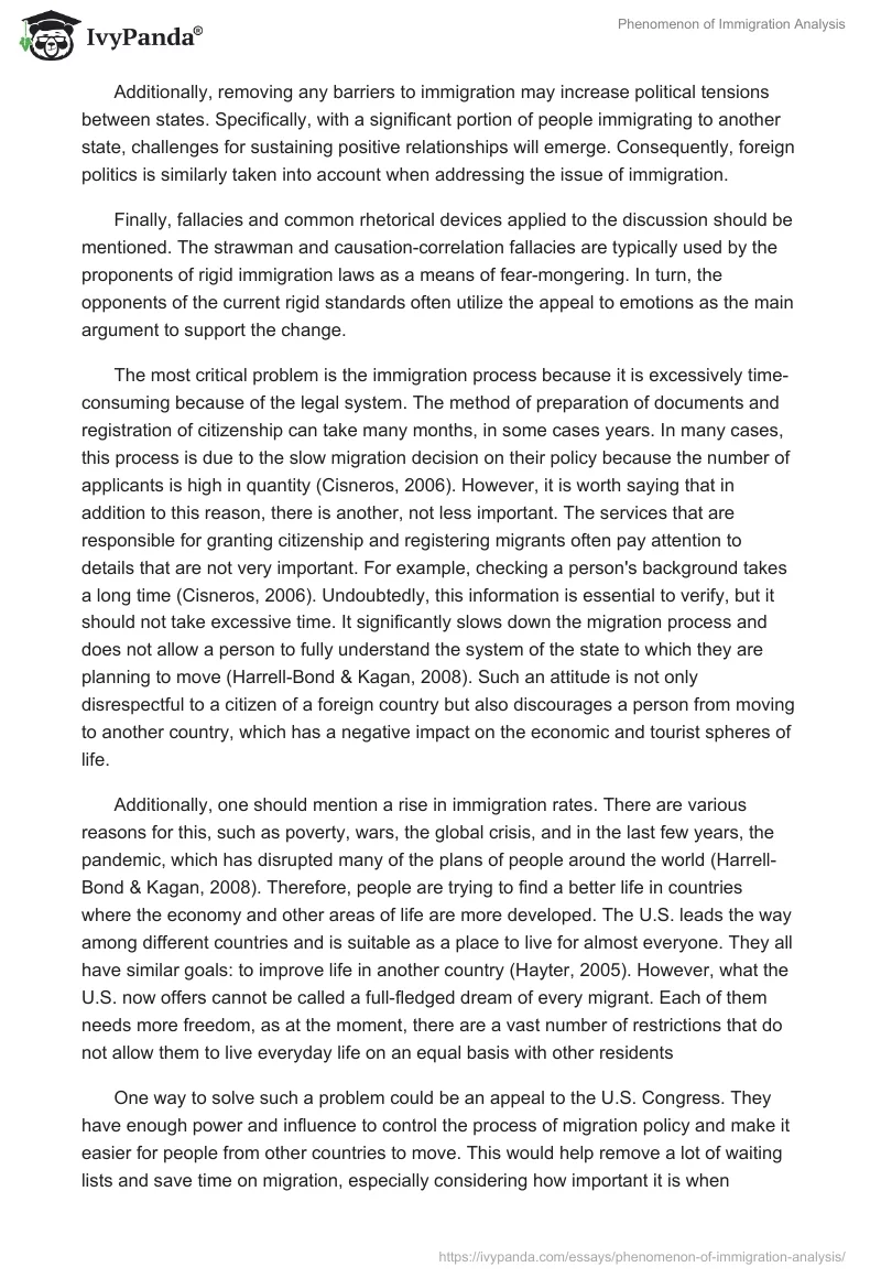 Phenomenon of Immigration Analysis. Page 2