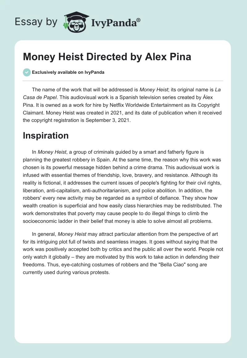 "Money Heist" Directed by Alex Pina. Page 1
