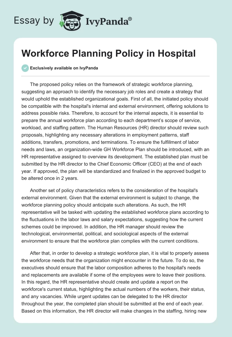 Workforce Planning Policy in Hospital. Page 1