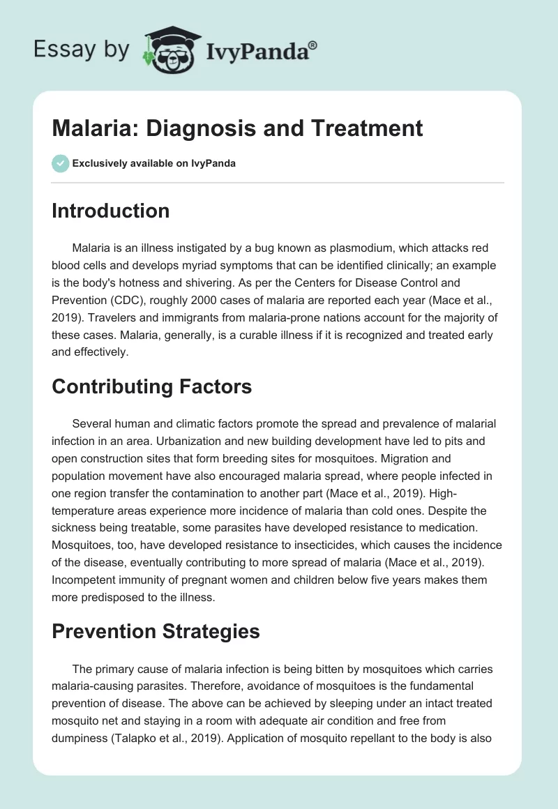 Malaria: Diagnosis and Treatment. Page 1