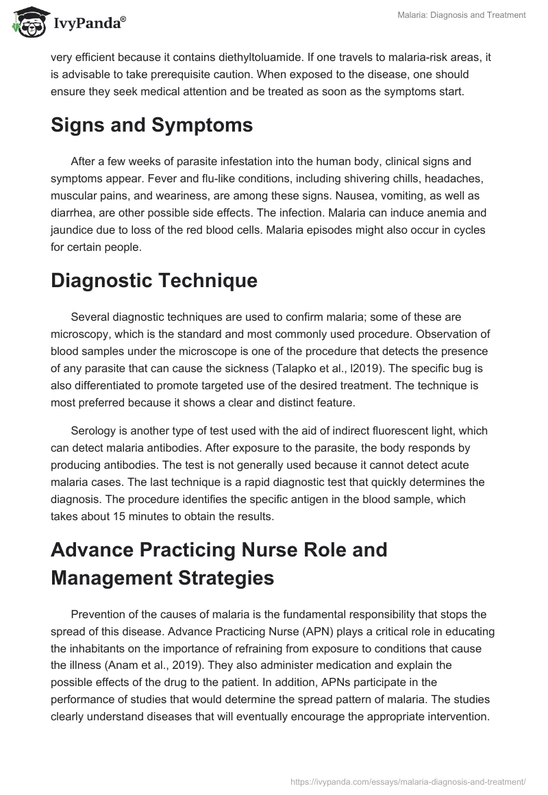 Malaria: Diagnosis and Treatment. Page 2