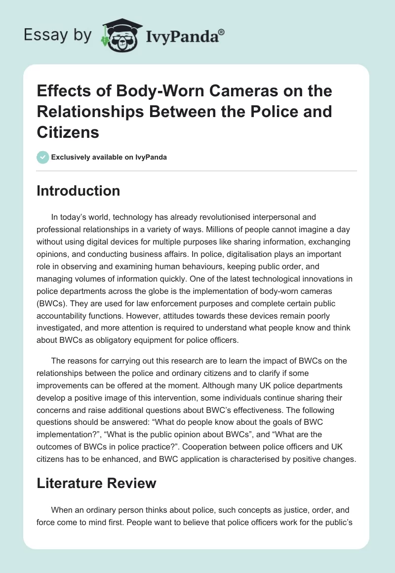 Effects of Body-Worn Cameras on the Relationships Between the Police and Citizens. Page 1