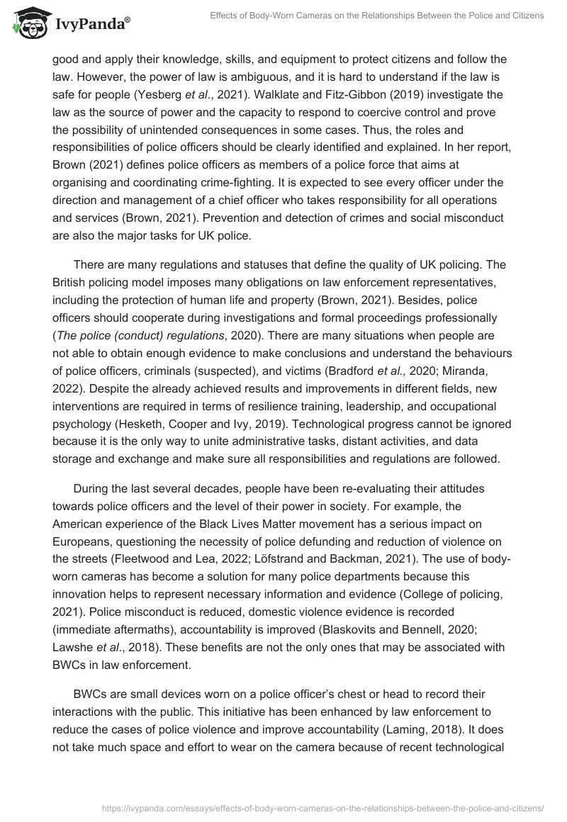 Effects of Body-Worn Cameras on the Relationships Between the Police and Citizens. Page 2