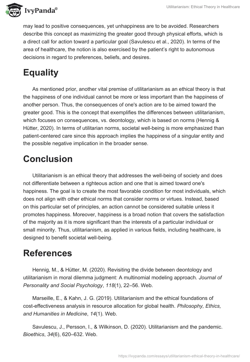 Utilitarianism: Ethical Theory in Healthcare. Page 2