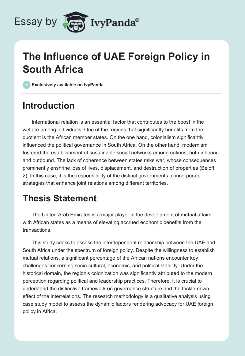 The Influence of UAE Foreign Policy in South Africa. Page 1