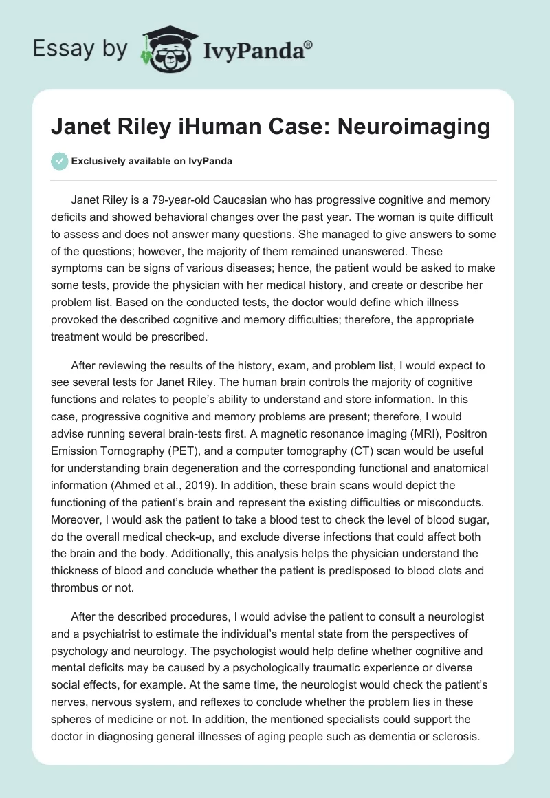 Janet Riley iHuman Case: Neuroimaging. Page 1