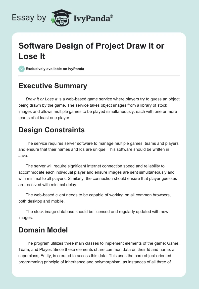 Software Design of Project "Draw It or Lose It". Page 1