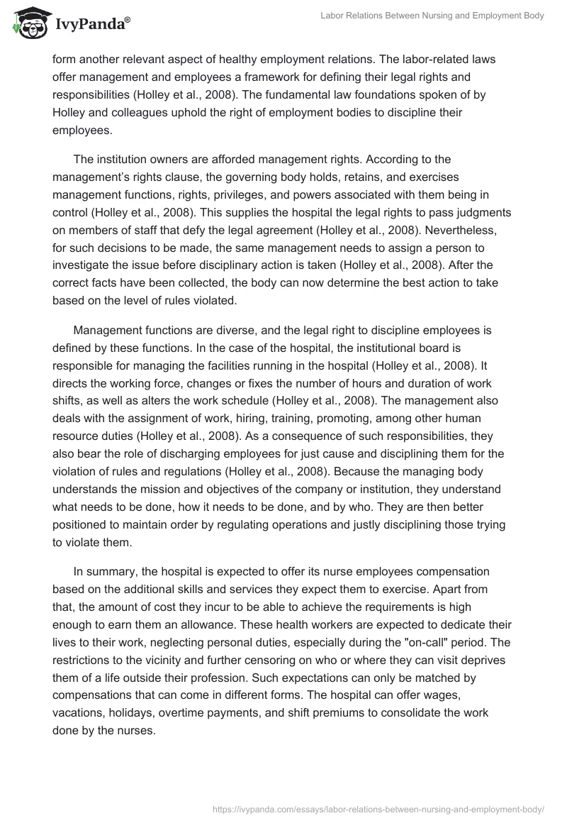 Labor Relations Between Nursing and Employment Body. Page 3