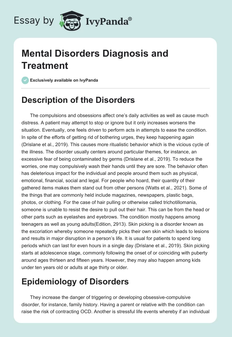 Mental Disorders Diagnosis and Treatment. Page 1