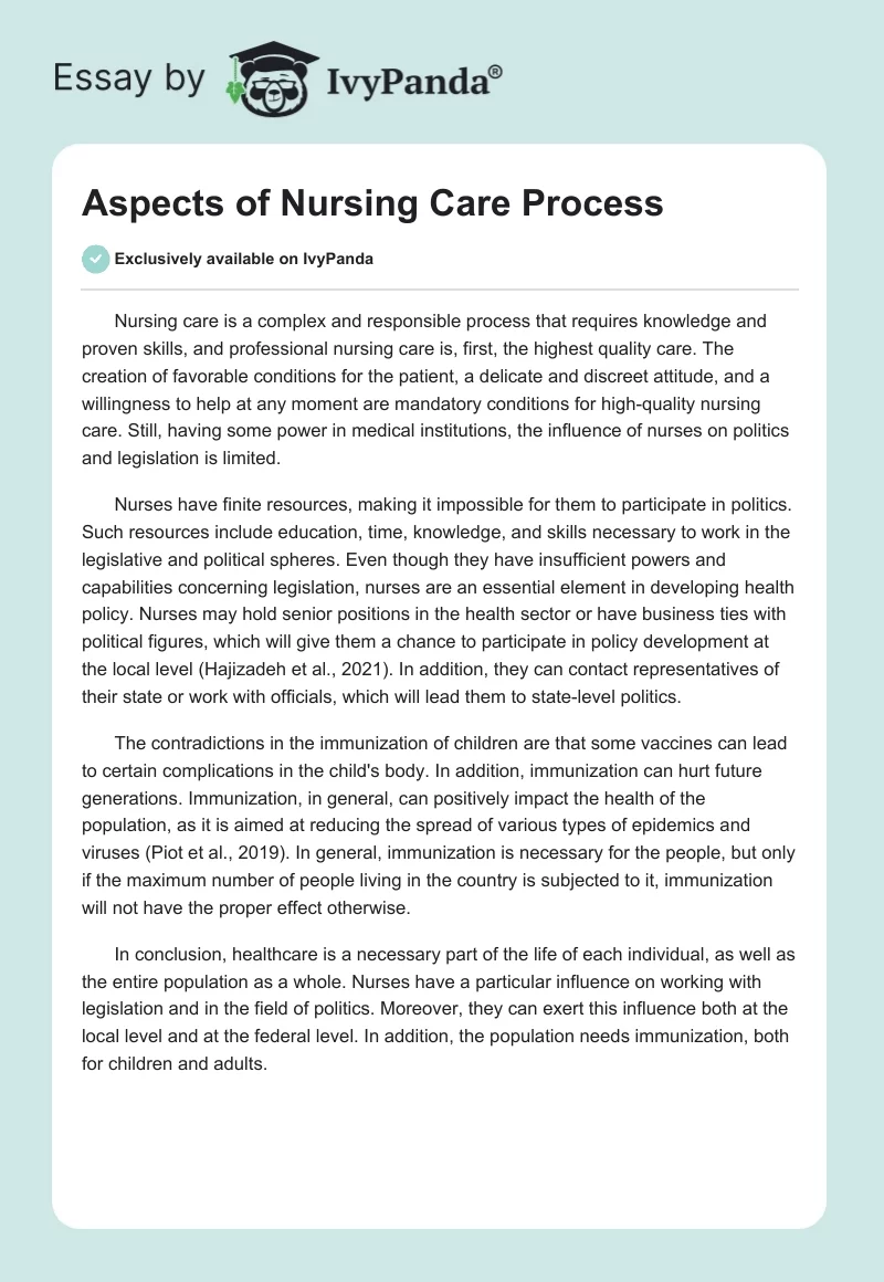 Aspects of Nursing Care Process. Page 1