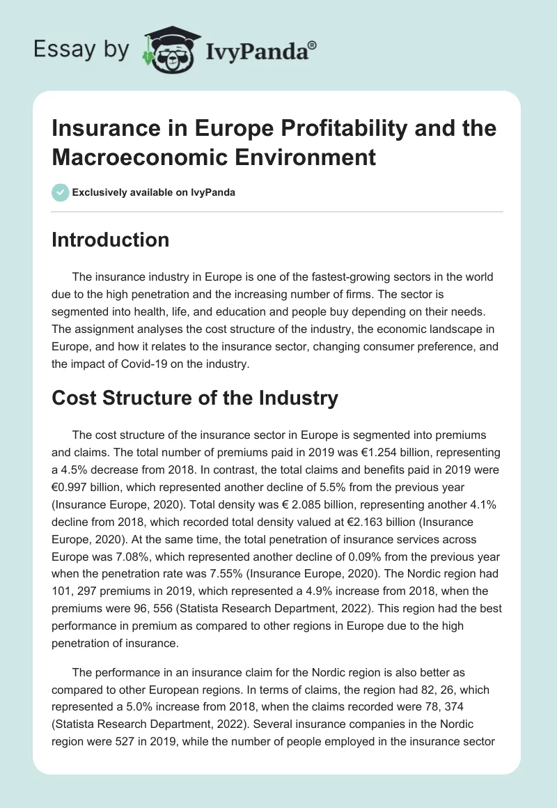 Insurance in Europe Profitability and the Macroeconomic Environment. Page 1