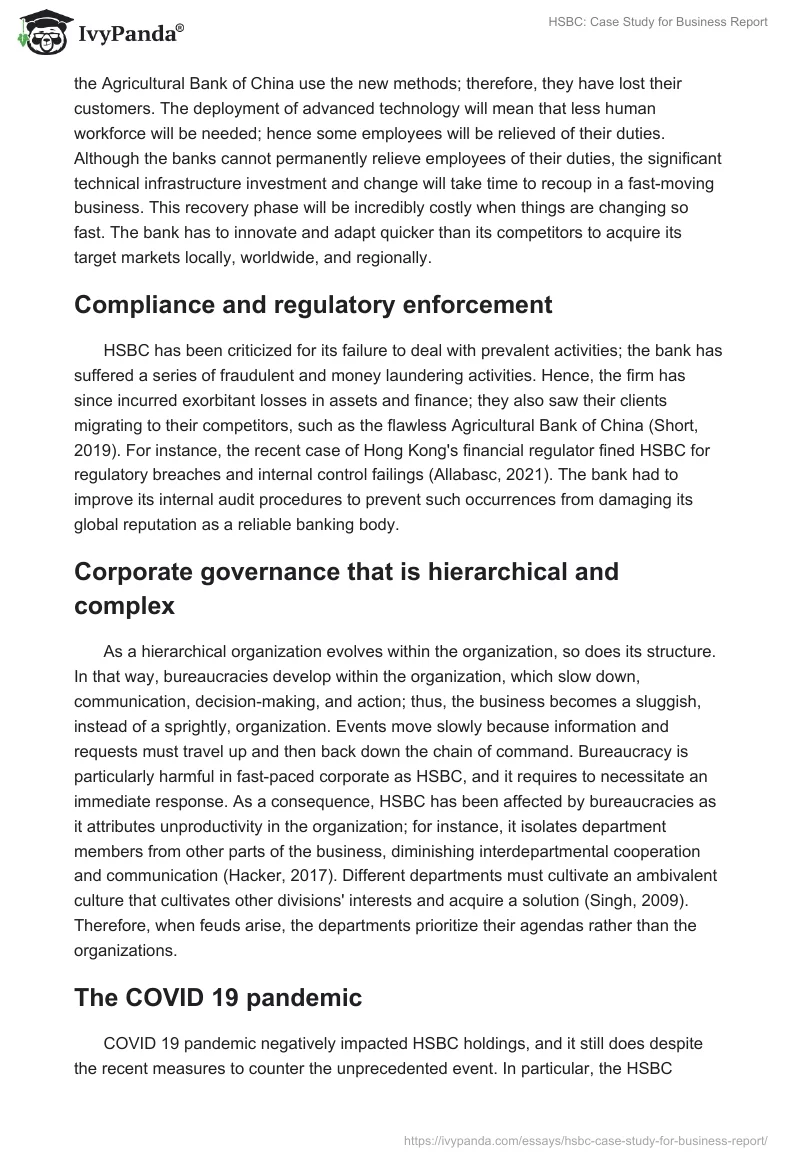 HSBC: Case Study for Business Report. Page 3