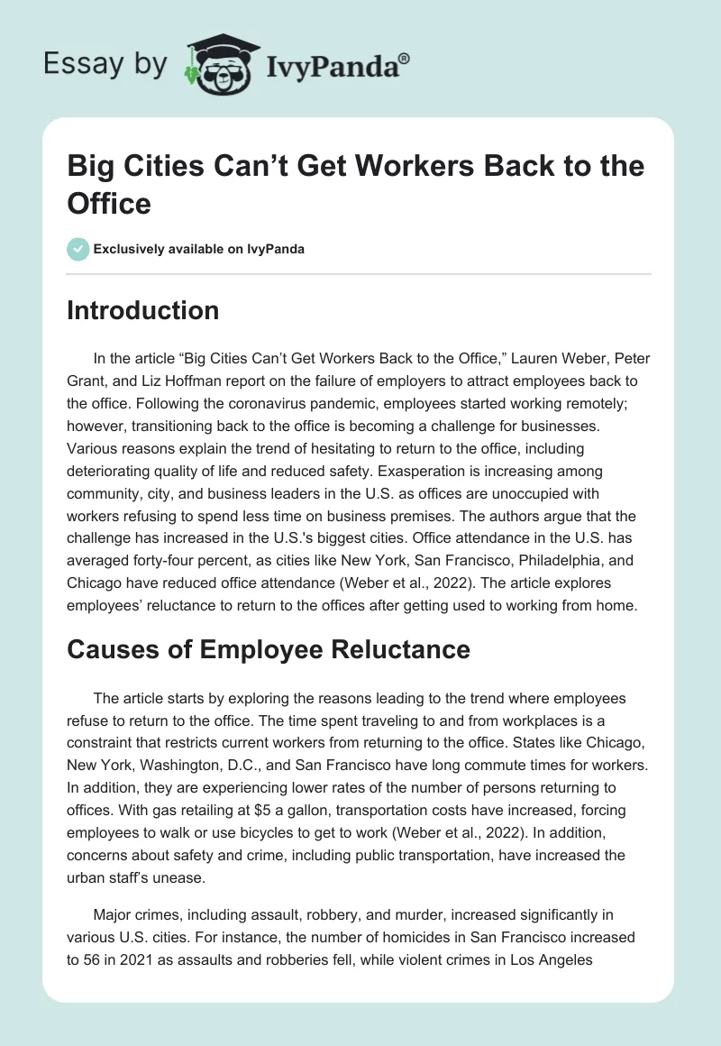 Big Cities Can’t Get Workers Back to the Office. Page 1