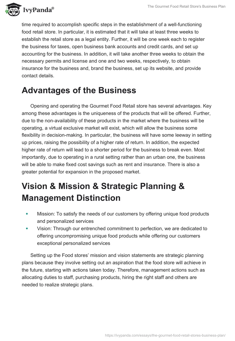 The Gourmet Food Retail Store's Business Plan. Page 2