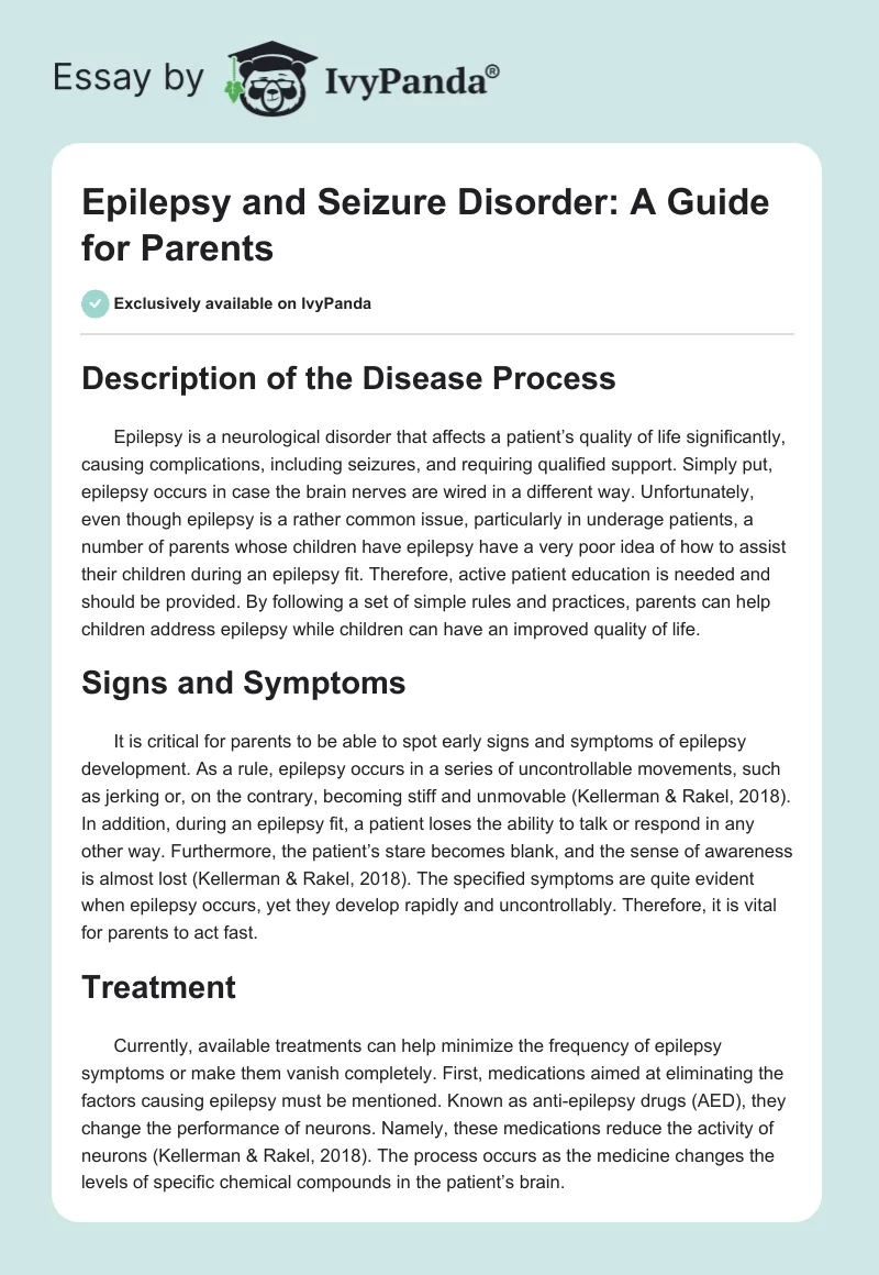 Epilepsy and Seizure Disorder: A Guide for Parents. Page 1
