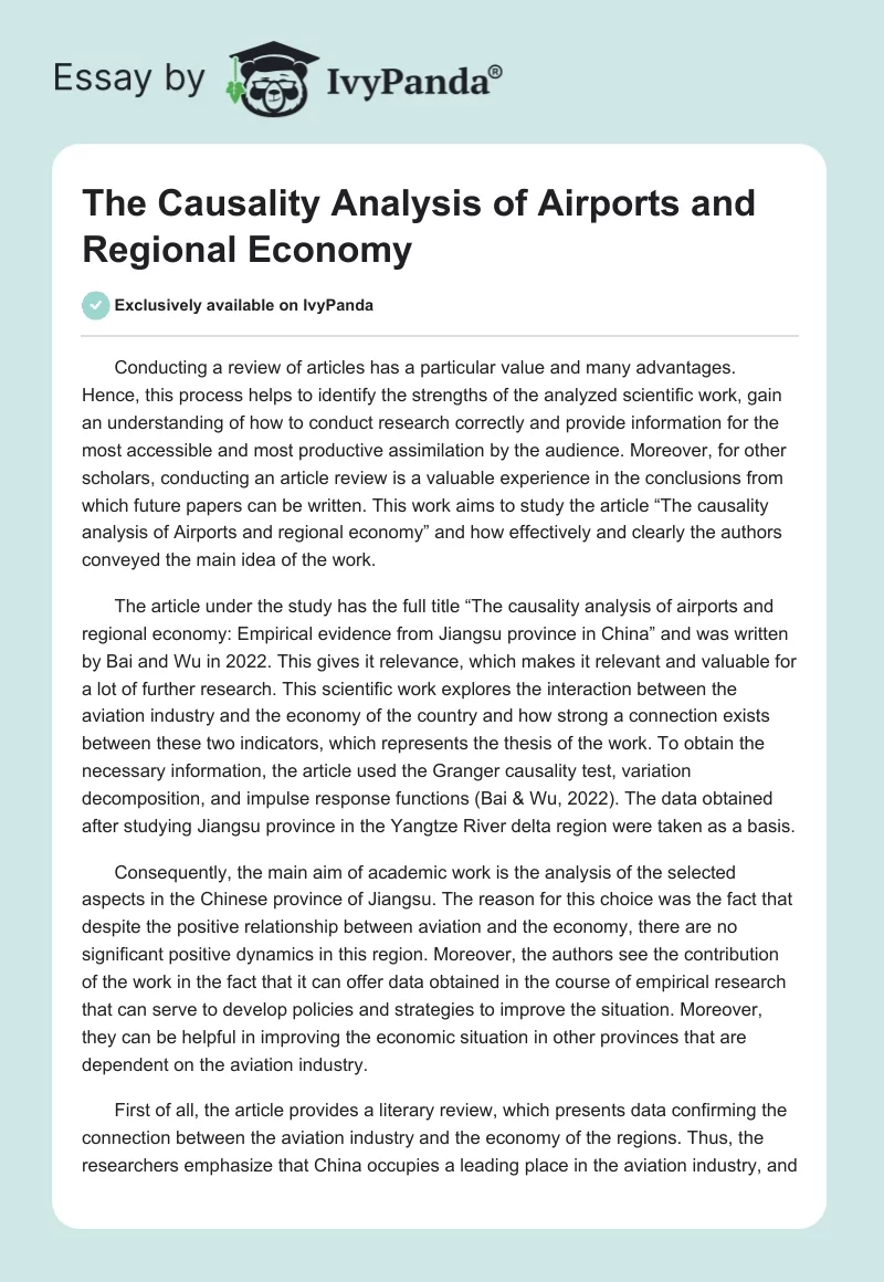 The Causality Analysis of Airports and Regional Economy. Page 1