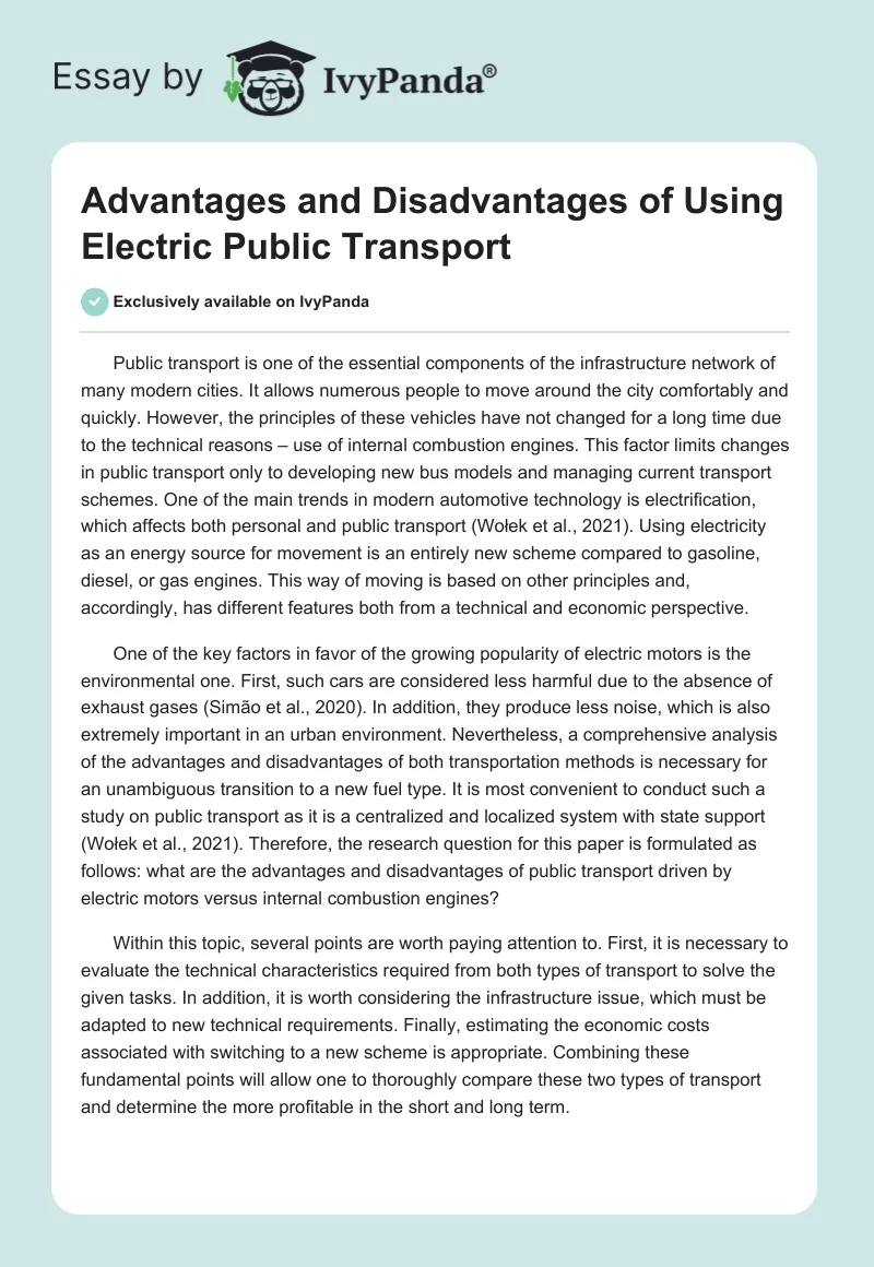 Advantages and Disadvantages of Using Electric Public Transport. Page 1
