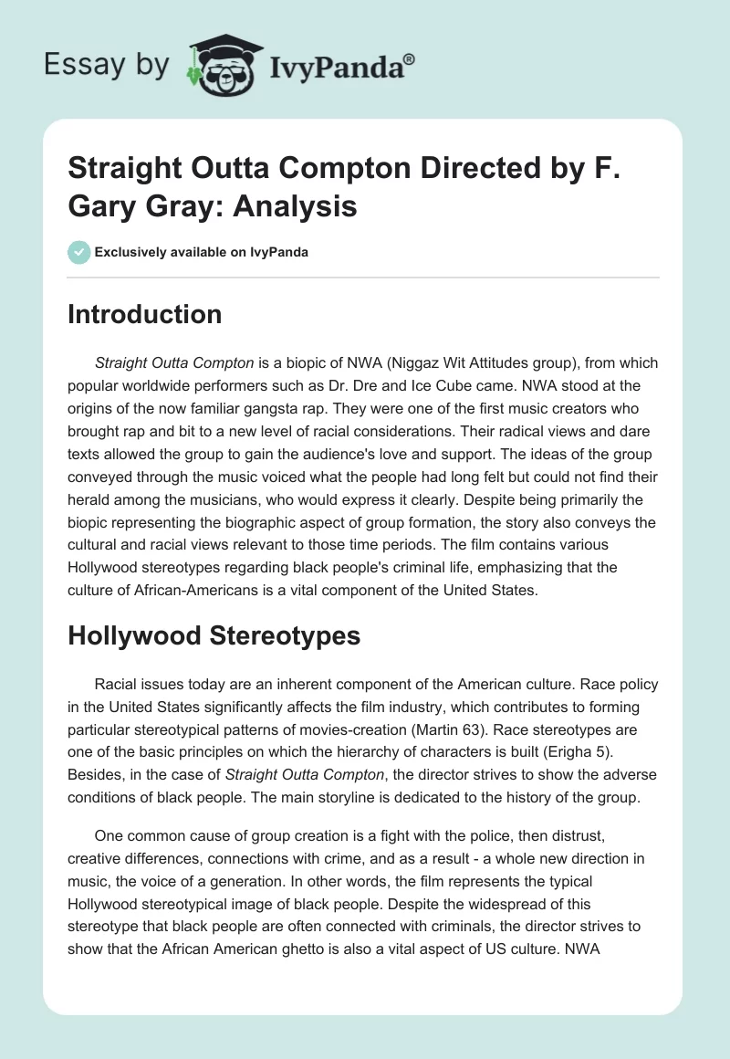 "Straight Outta Compton" Directed by F. Gary Gray: Analysis. Page 1