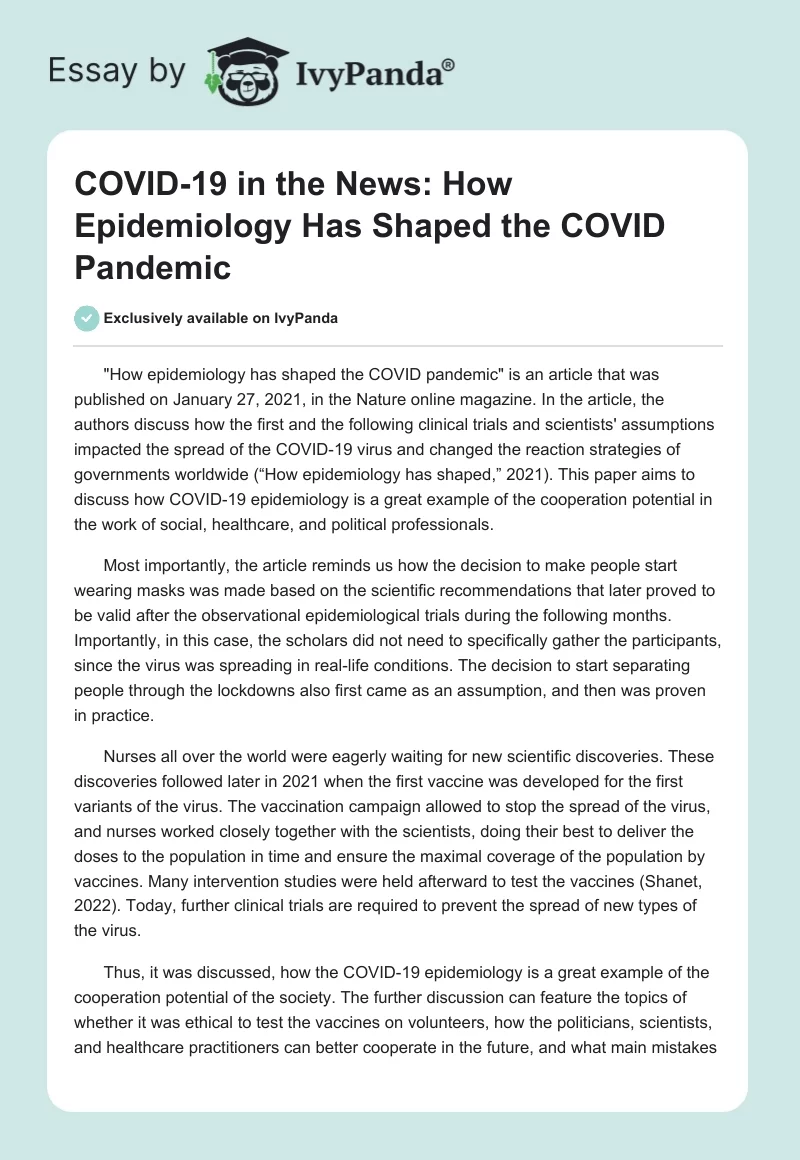 COVID-19 in the News: How Epidemiology Has Shaped the COVID Pandemic. Page 1