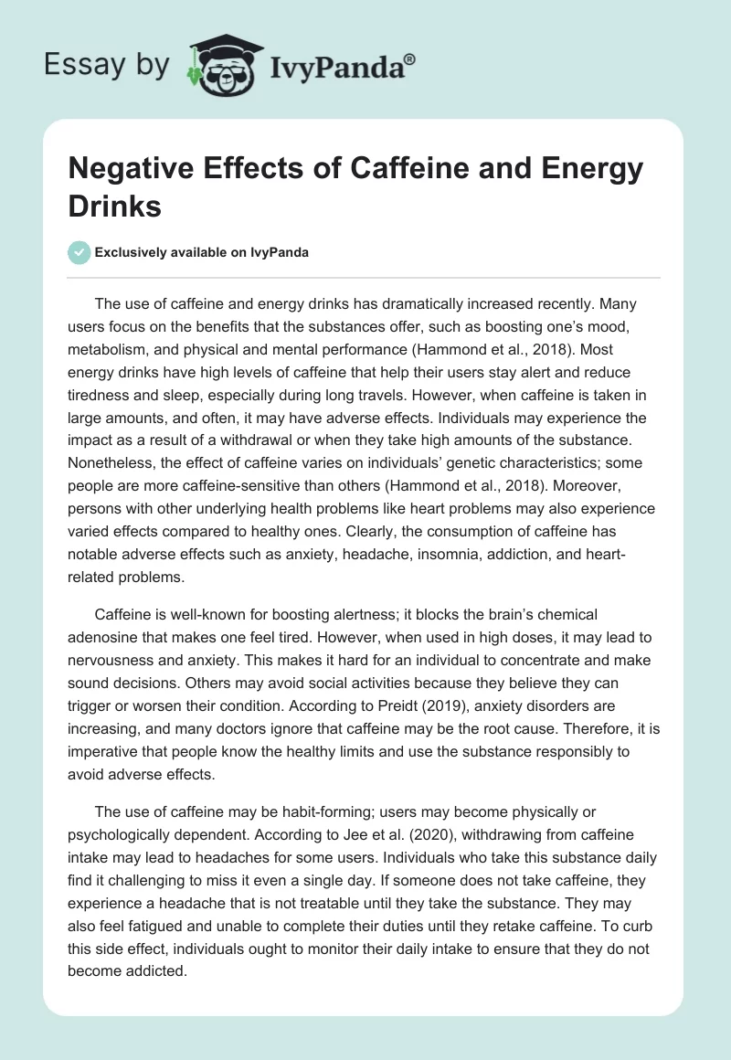 Negative Effects of Caffeine and Energy Drinks. Page 1