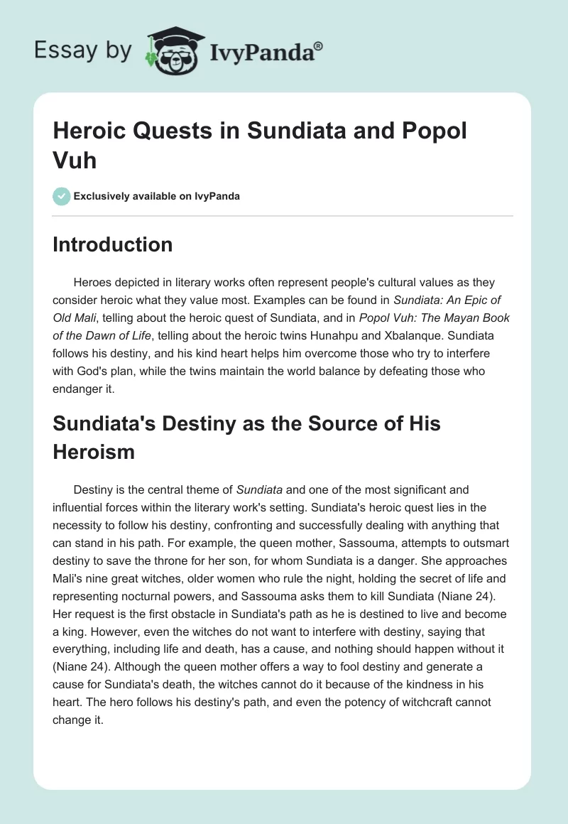Heroic Quests in Sundiata and Popol Vuh. Page 1