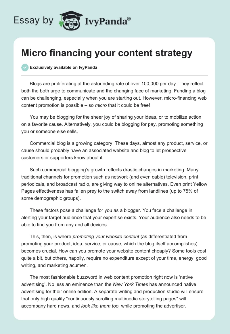 Micro financing your content strategy. Page 1
