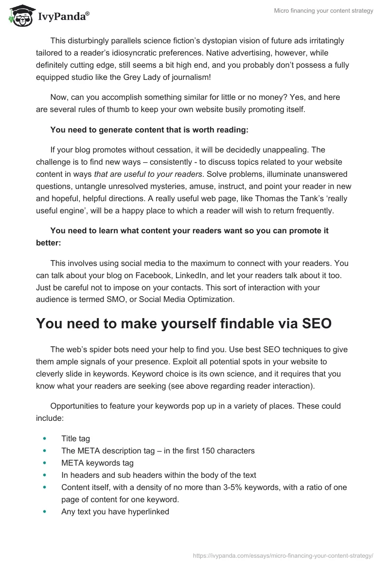 Micro financing your content strategy. Page 2