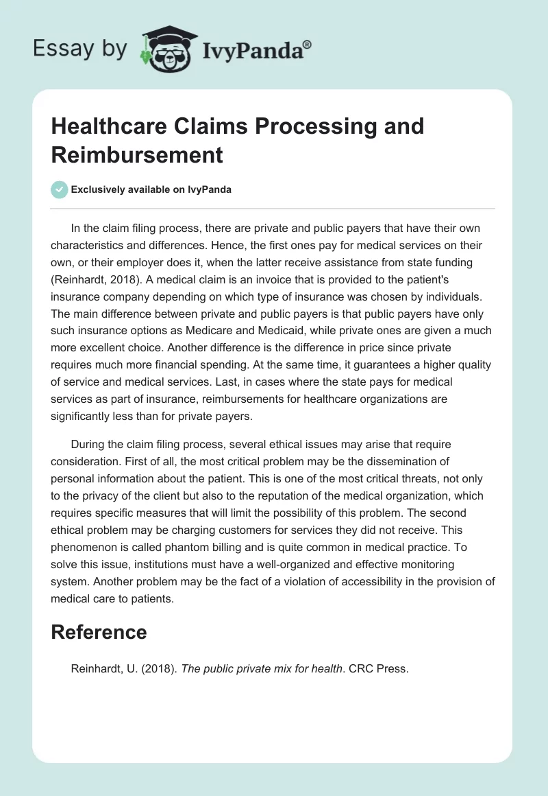 Healthcare Claims Processing and Reimbursement. Page 1
