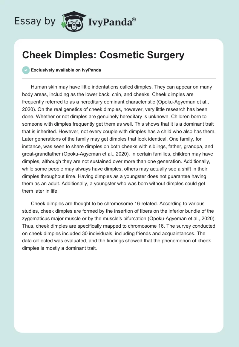 Cheek Dimples: Cosmetic Surgery. Page 1