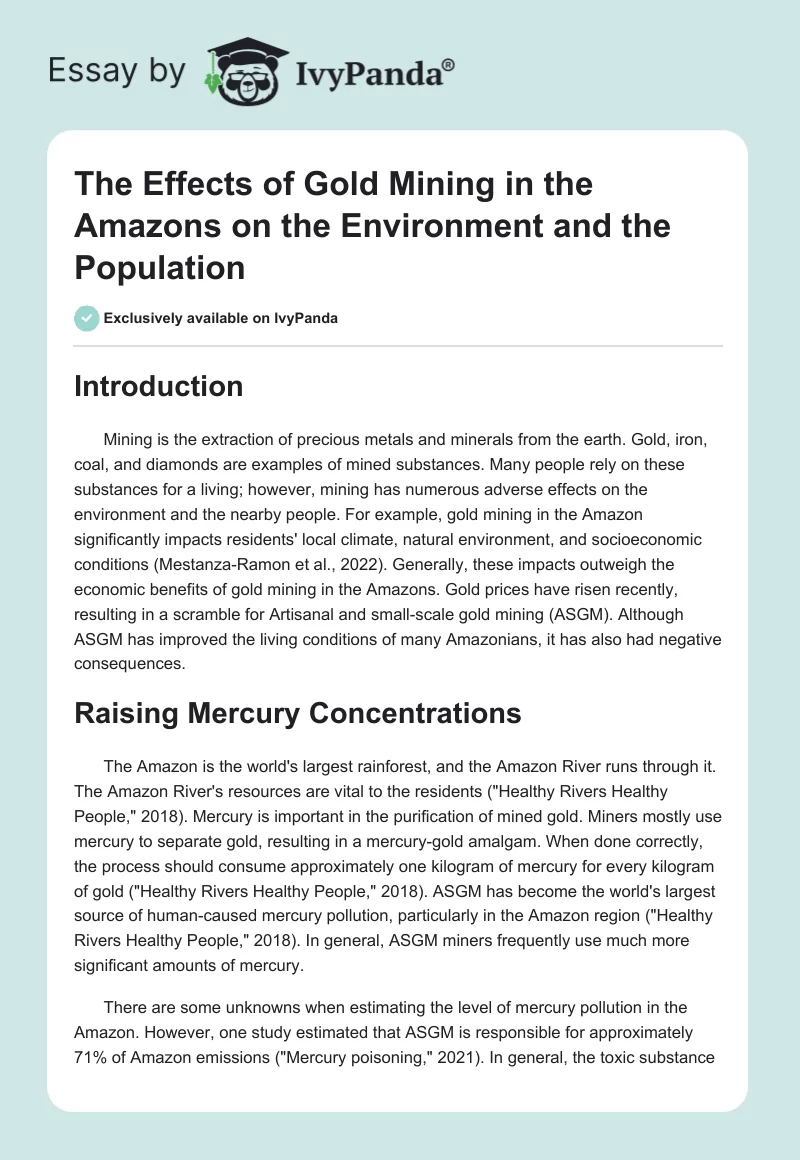The Effects of Gold Mining in the Amazons on the Environment and the Population. Page 1