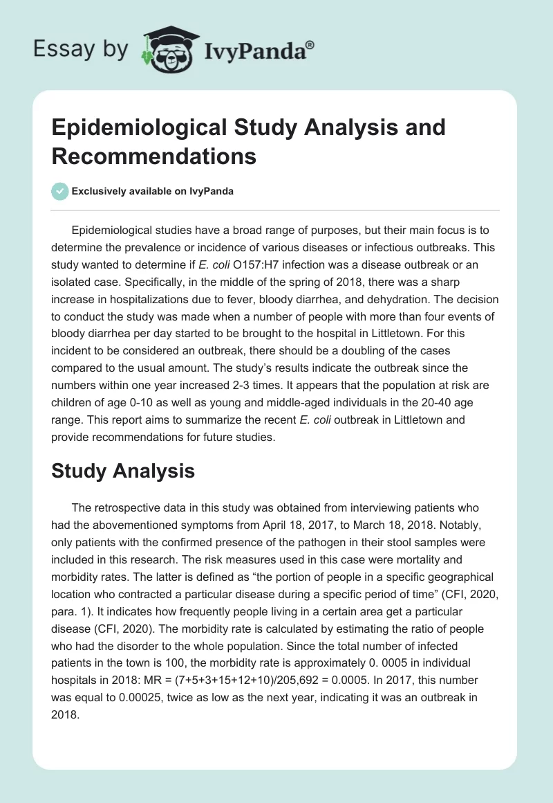 Epidemiological Study Analysis and Recommendations. Page 1