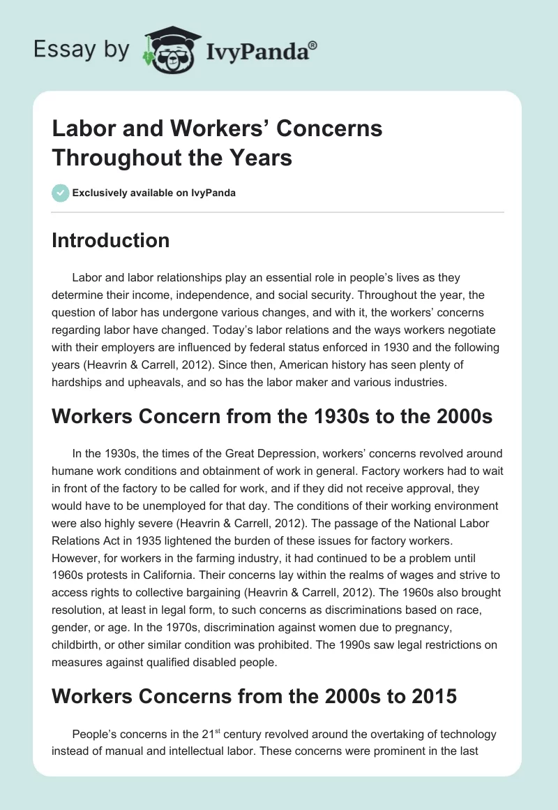 Labor and Workers’ Concerns Throughout the Years. Page 1