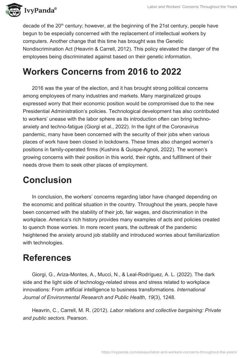 Labor and Workers’ Concerns Throughout the Years. Page 2