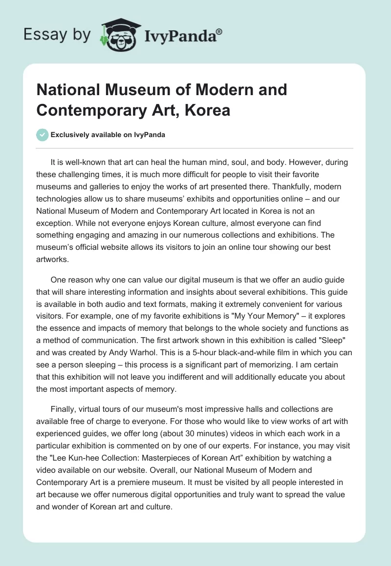 National Museum of Modern and Contemporary Art, Korea. Page 1