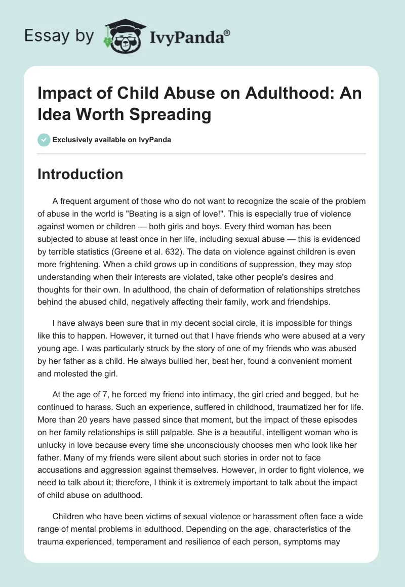 Impact of Child Abuse on Adulthood: An Idea Worth Spreading. Page 1