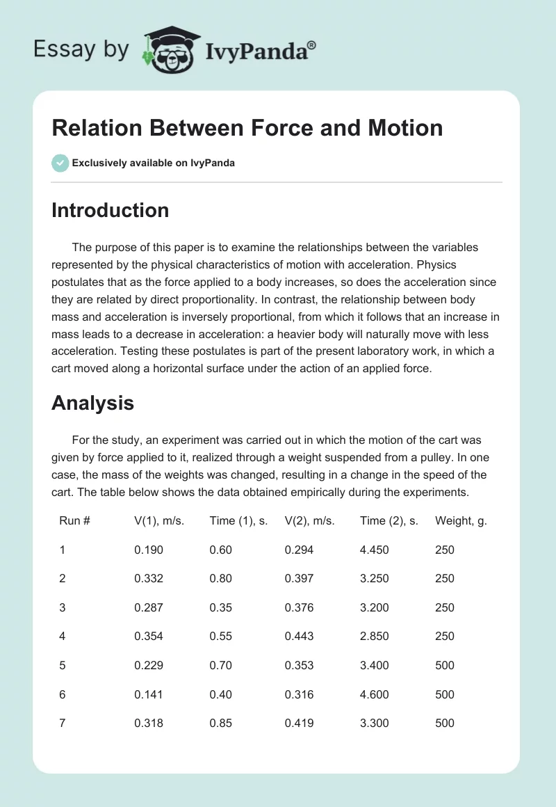 Relation Between Force and Motion. Page 1